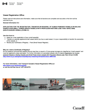 Application for Registration of Small Vessels