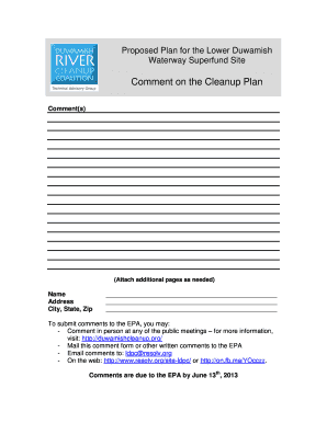 Lower Duwamish Waterway Superfund Site Comments Form