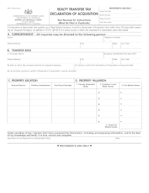 Pennsylvania Realty Transfer Tax Declaration of Acquisition