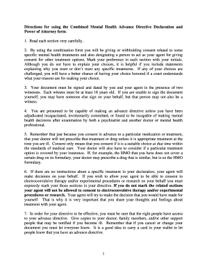 Combined Mental Health Advance Directive and Power of Attorney