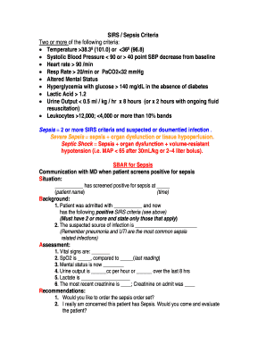 Sepsis Criteria and SBAR Communication Form