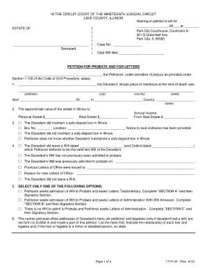 Illinois Petition for Probate and Letters