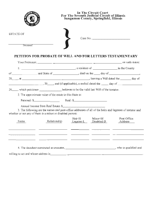 Petition for Probate of Will and Letters Testamentary