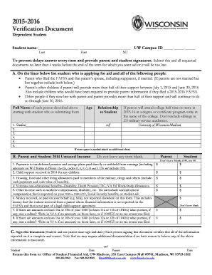 2015-2016 Verification Document for Dependent Student
