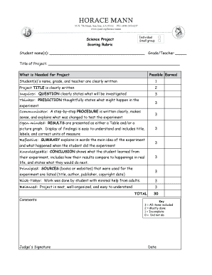 Science Project Scoring Rubric