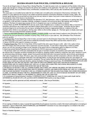 2013/2014 Schweitzer Season Pass Agreement