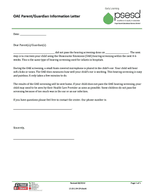 OAE Parent/Guardian Hearing Screening Letter