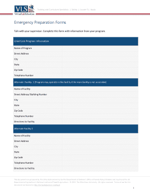 Child Care Emergency Preparation Form