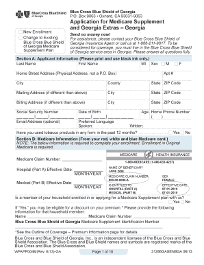Blue Cross Blue Shield of Georgia Medicare Supplement Application