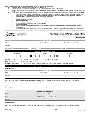 Application for Personalized Vehicle Plates