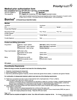 Medical Prior Authorization Form for Boniva