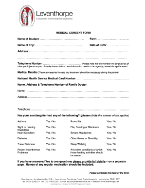 Medical Consent Form for School Trip