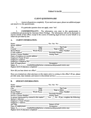 Client Questionnaire for Divorce Case