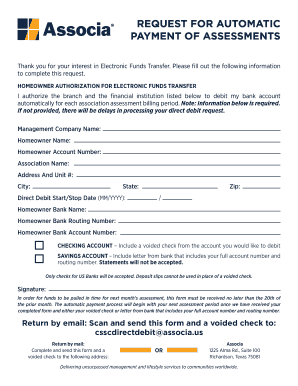 Homeowner Authorization for Electronic Funds Transfer