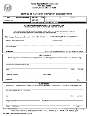 Texas Inspector Name Change Form