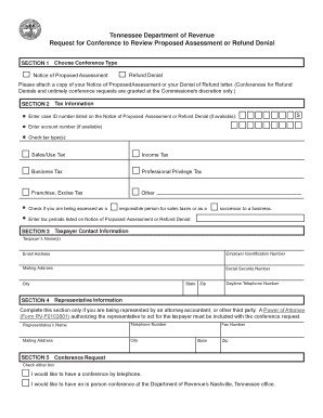 Tennessee Request for Conference to Review Proposed Assessment or Refund Denial