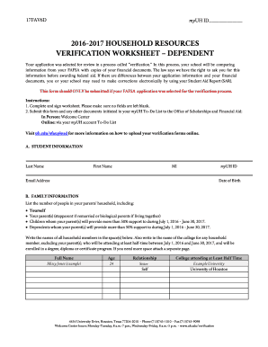 2016-2017 Household Resources Verification Worksheet