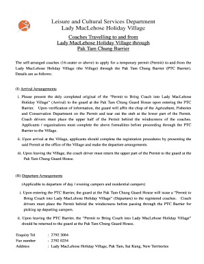 Lady MacLehose Holiday Village Coach Permit Application