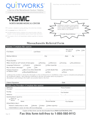 Massachusetts Smokers' Helpline Referral Form