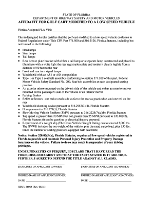 Florida Golf Cart Low Speed Vehicle Affidavit