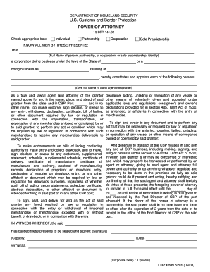 US Customs and Border Protection Power of Attorney