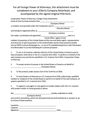 Foreign Power of Attorney for Customs