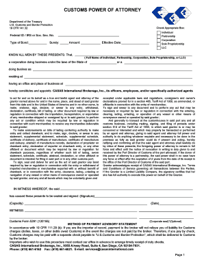 Customs Power of Attorney