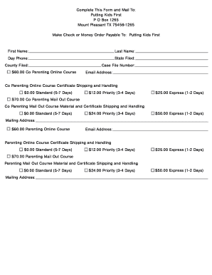 Co-Parenting and Parenting Course Order Form