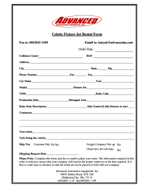 Celette Fixture Set Rental Form