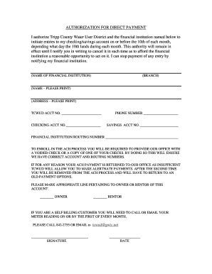 Authorization for Direct Payment
