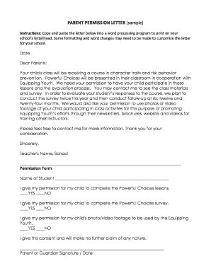 Permission letter for school - PARENT PERMISSION LETTER sample - Equipping - equippingyouth