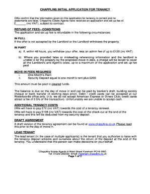 Chapplins Initial Application for Tenancy
