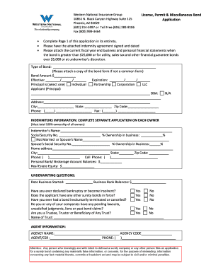 Western National Insurance Group Bond Application