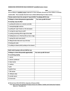 Generating Intervention Ideas Worksheet