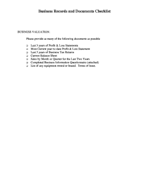 Business Valuation Questionnaire