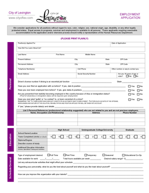 City of Lexington EMPLOYMENT wwwcityoflexcom APPLICATION