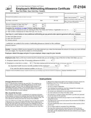 New York State Employee’s Withholding Allowance Certificate IT-2104