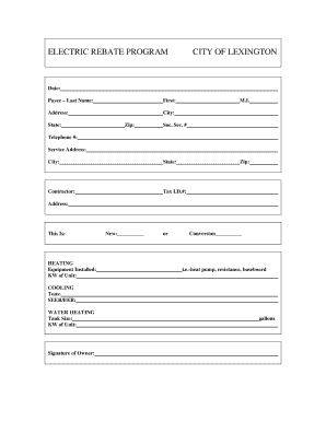 City of Lexington Electric Rebate Program Form