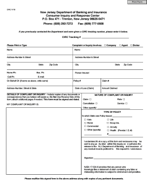New Jersey Insurance Complaint Form