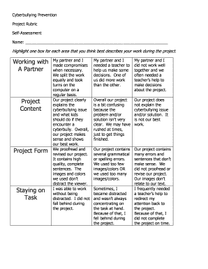 Cyberbullying Prevention Project Rubric