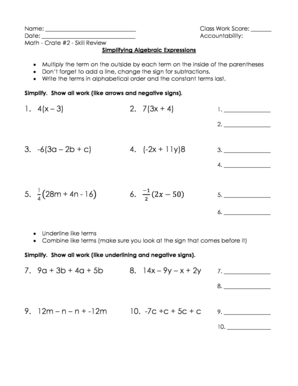 Math Algebraic Expressions Worksheet