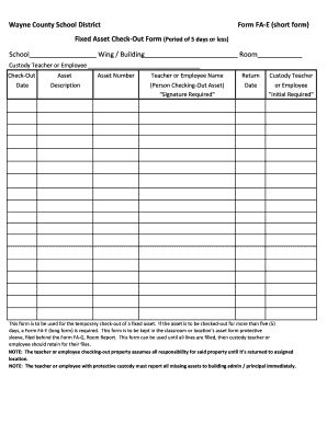 Wayne County School District Fixed Asset Check-Out Form