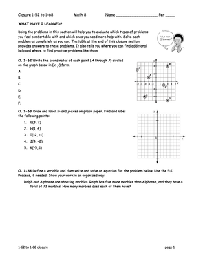 Math 8 Closure Worksheet