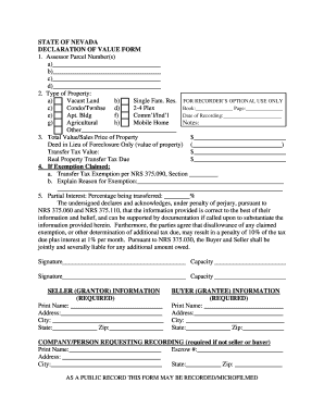 Nevada Declaration of Value Form