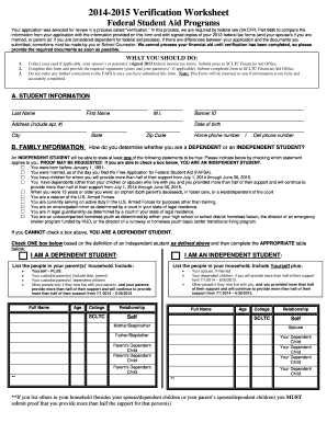 2014-2015 Verification Worksheet