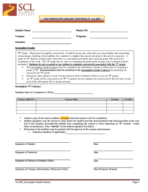 Incomplete Grade Contract AA.005