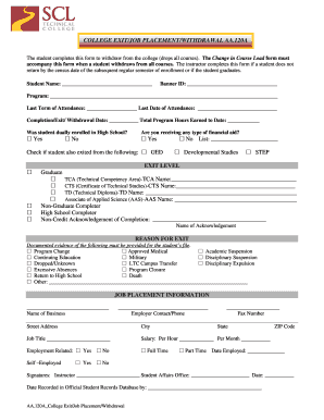 College Exit/Job Placement/Withdrawal Form
