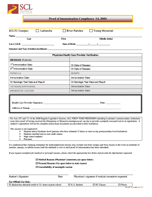 Louisiana Immunization Compliance Form