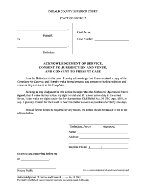 Acknowledgement of Service and Consent