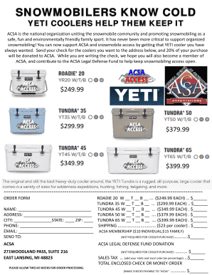 Yeti Cooler Order Form